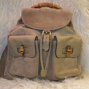 Gucci suede bamboo double pocketed backpack